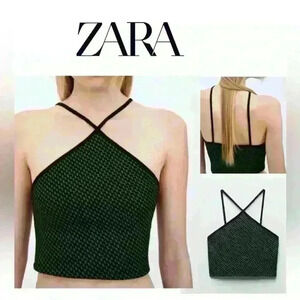 Zara Jacquard Cross  Halter Top Size L